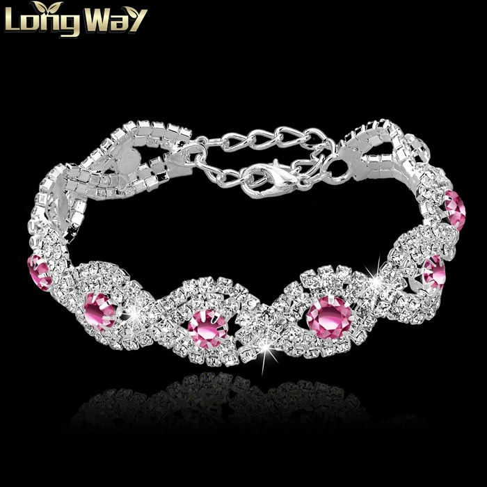 silver pink TOUCHEART роскошный свадебный Хрустальный браслет с камнями для женщин, серебряные браслеты, турецкие Синие Ювелирные Браслеты SBR140169 - Окраска металла: silver pink