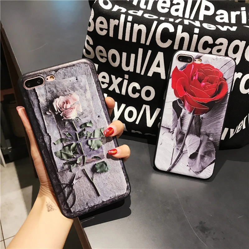 Роскошный чехол для телефона с 3D рельефным цветком iPhone X 8 7 6 S плюс Мягкие
