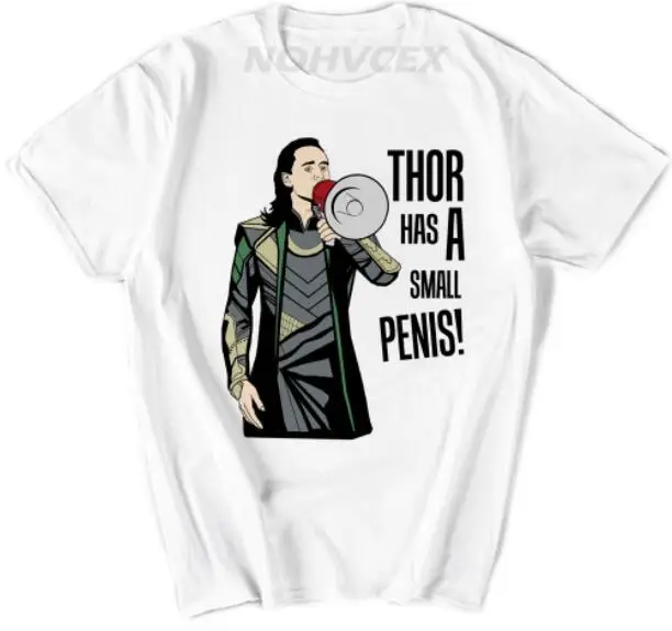 Белый LOKI thor has a small penis забавная футболка новые футболки Забавные топы новинка - Цвет: Белый