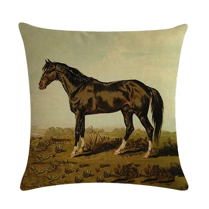 Разноцветная подушка с лошадью из хлопка и льна разных мультфильмов чехол для