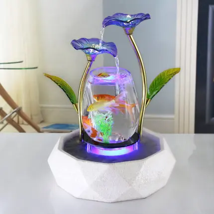 Blue Lotus Mist Tabletop Water Feature Lotus Fountain Waterfall Cascade Indoor Decoration Aquarium Zen Humidifier Meditation LED light fish tank - Цвет: Blue Lotus Mist