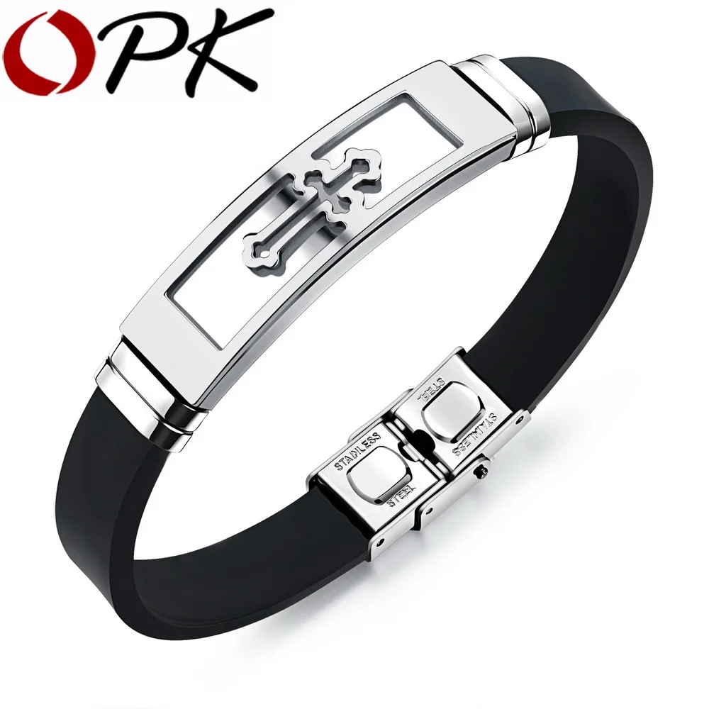 Мужские браслеты OPK из натурального силикона модные нержавеющей стали с