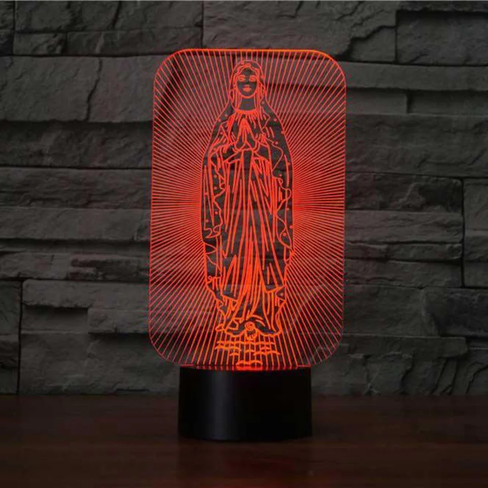 

Novelty 7 Colors Changing Led Desk Lamp Virgin Mary Shape Home Lighting 3D Usb Baby Sleep Decor Nightlight Holiday Creative Gift