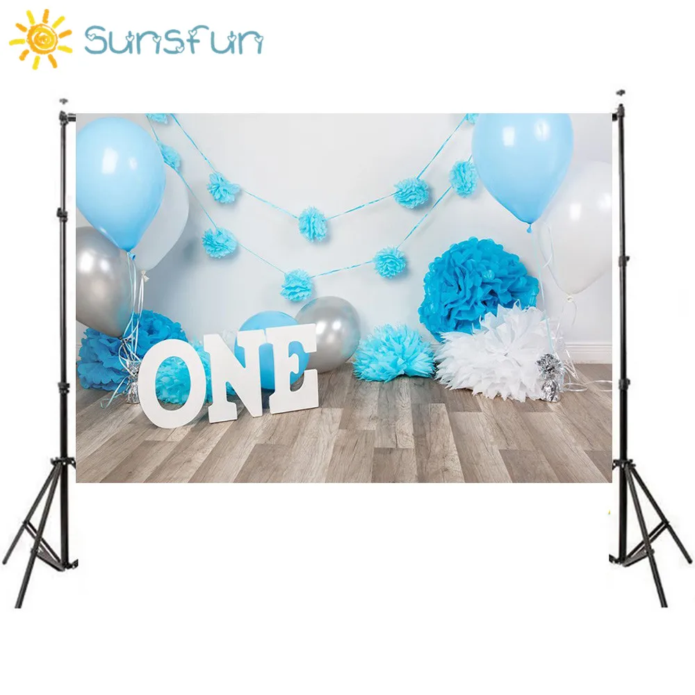 Sunsfun 7x5 футов фотофоны для маленьких мальчиков 1 день рождения синие воздушные шары Цветы вечерние баннер Студия Стенд фон фотосессия