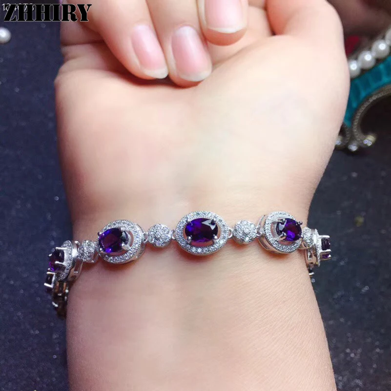 Браслет женский из серебра 925 пробы с натуральным аметистом | Украшения и