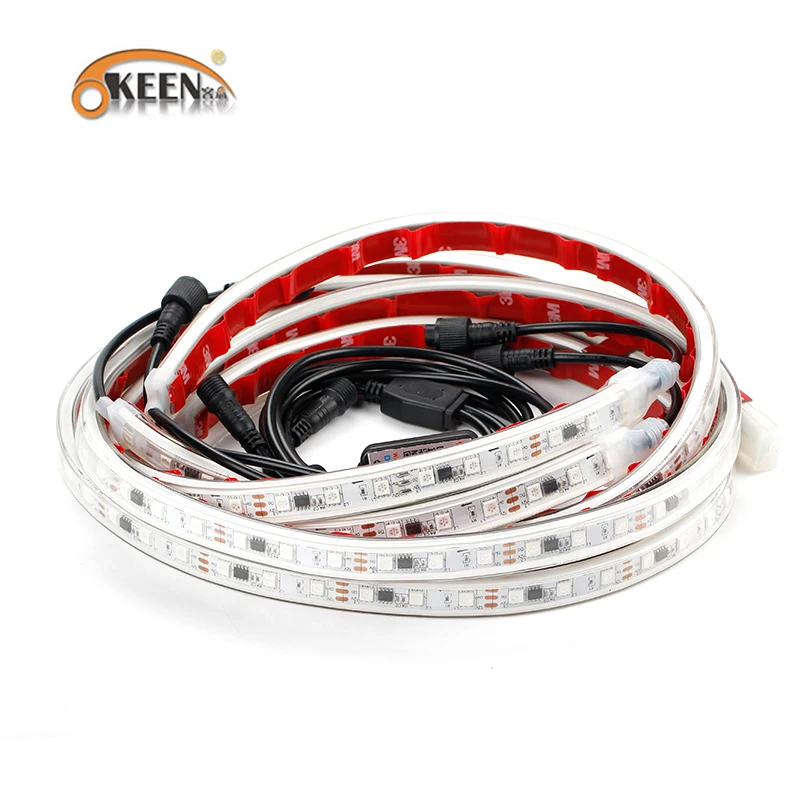 OKEEN с помощью приложения на телефоне Управление 60/150 см автомобиль RGB Светодиодные ленты светодиодный под автомобилем Glow днища Системы неоновый светильник Водонепроницаемый Авто Стайлинг