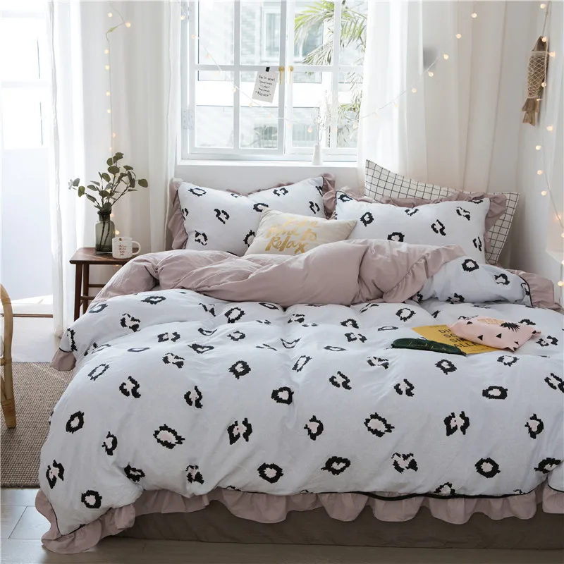 Корейский стиль Моющийся хлопок 4 шт. комплекты постельного белья пододеяльник