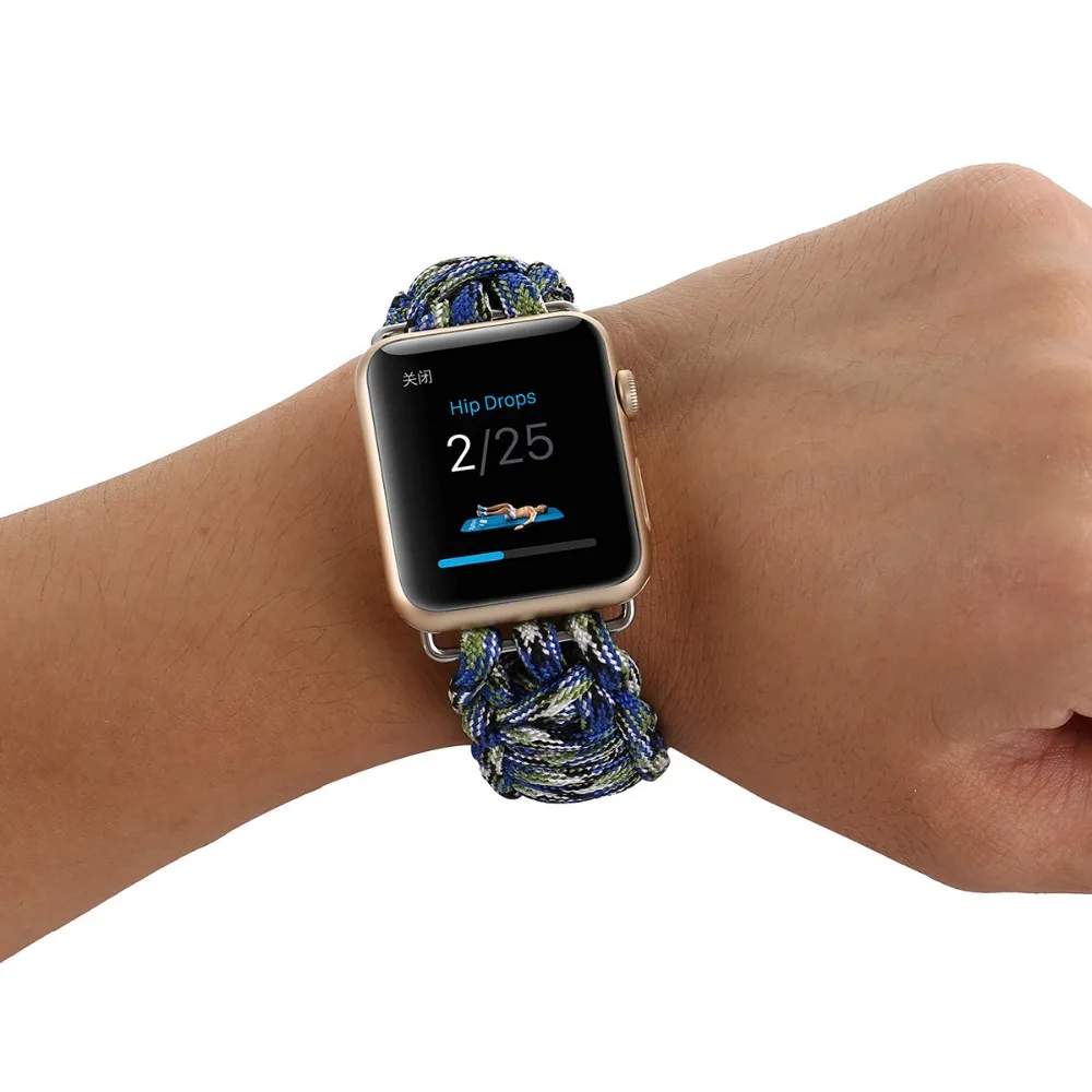 38/42 мм наручных часов iWatch, ремешок с адаптеры для сим-карт нейлоновая веревка выживание, браслет, ремешок для наручных часов, Повседневное Спортивная Apple часы-ремешки Армейский зеленый
