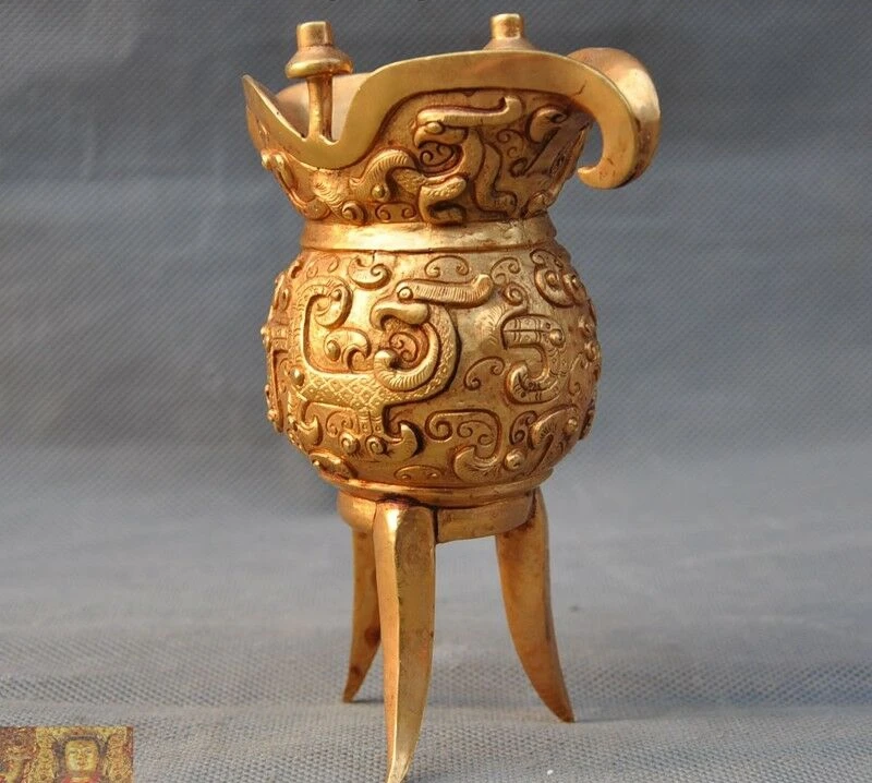 5 &quotКитайский Бронзовый 24 k золотой позолоченный Дракон Феникс Кубок рюмка