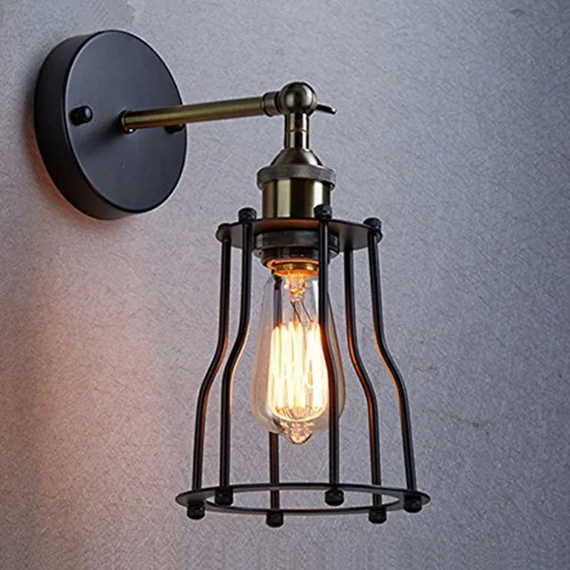 

Wall Lamp New modern Industrial Edison Vintage Wall Sconce Lamp 1 Light Wire Cage Shade Featured Lamp For Home Bar Wall Light
