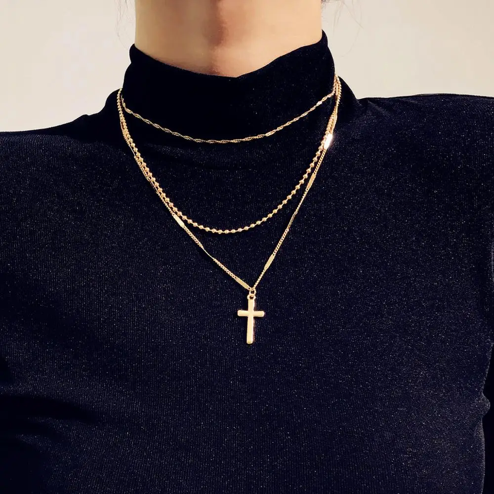 

Cross Long Men Necklaces For Women Fashion Gold Silver Color Charm Jewelry Fashion Pendant Jewellery za 2020 bijoux femme brinco