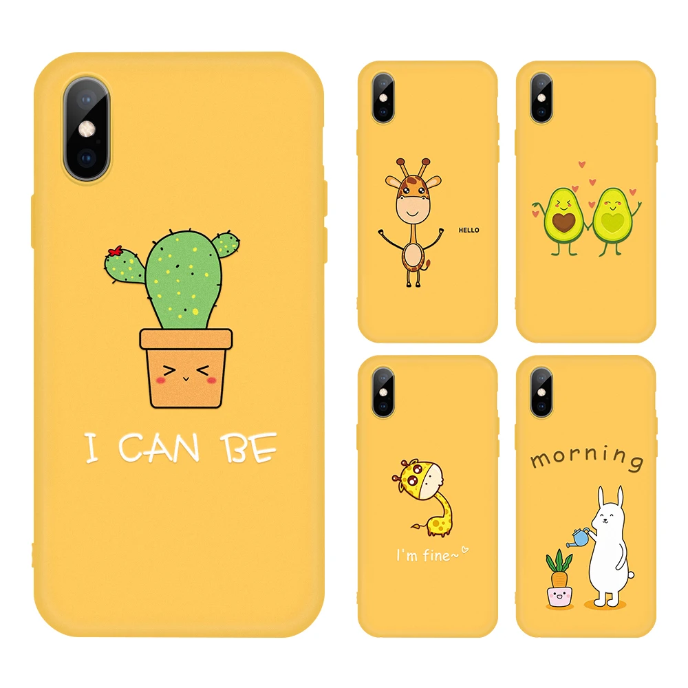 Yellow New Cute phone case For iphone 8 7 Funny cases Lovely Carton Animal Plant Soft cover iPhone 6 6S Plus XS Max XR X |