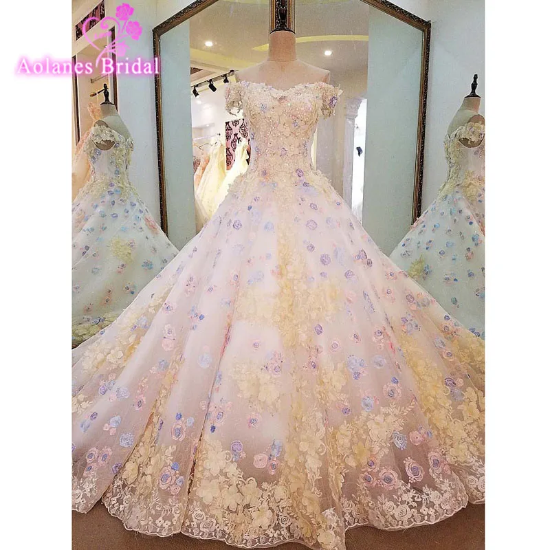 Vestido de Noiva бальное платье с цветами свадебное бисерное кружево роскошное Bruidsjurken