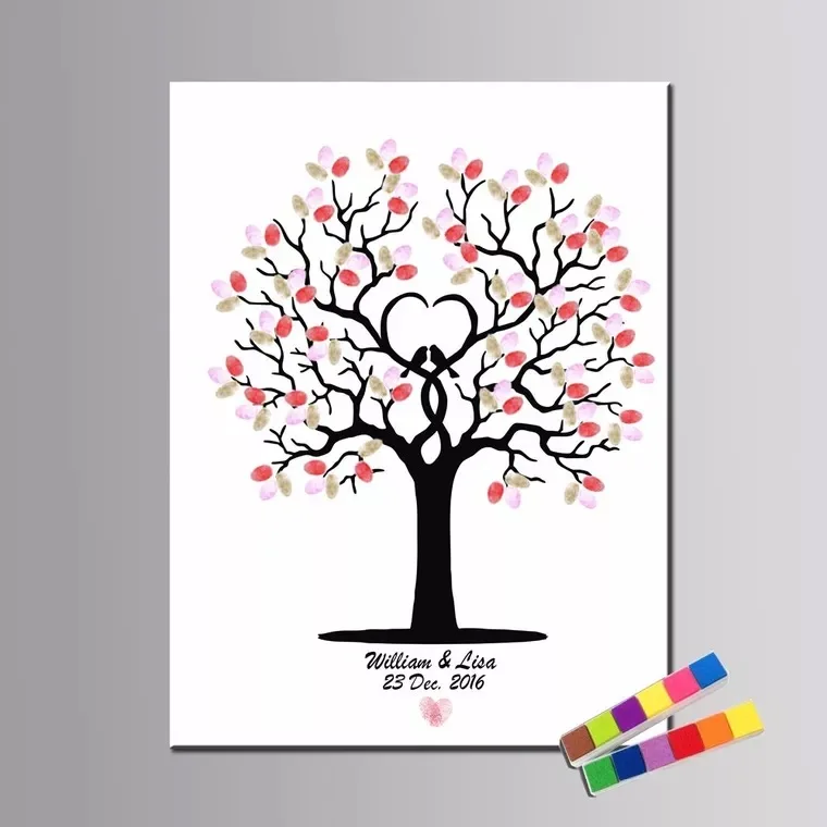 

Free Custom Name Date DIY Fingerprint Signature Guest Book Canvas Print Wedding Tree For wedding party Decoration