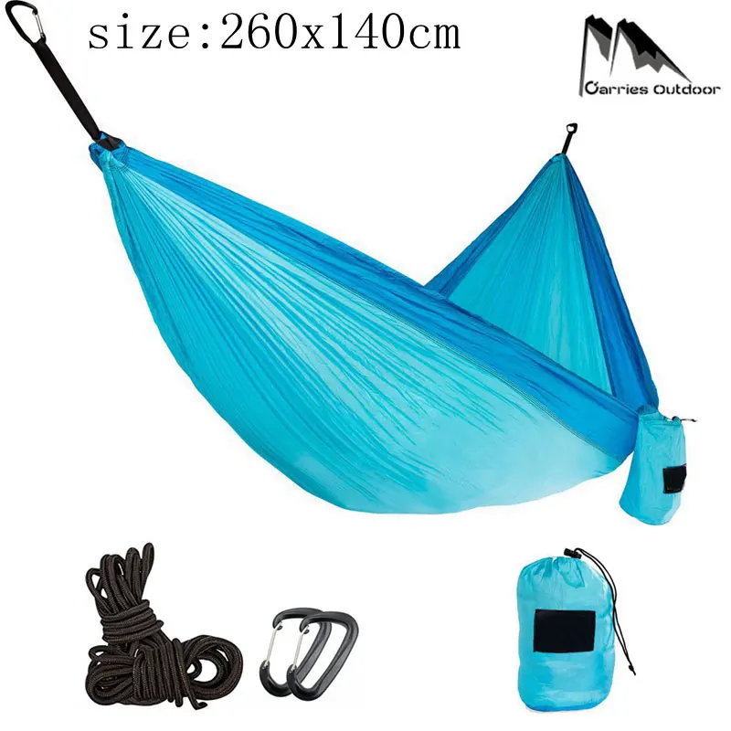 light blue 260x140cm Портативный гамак-парашют для кемпинга выживания садовая мебель для отдыха и сна Hamaca дорожная двойная подвесная кровать 300*200 см - Цвет: light blue 260x140cm