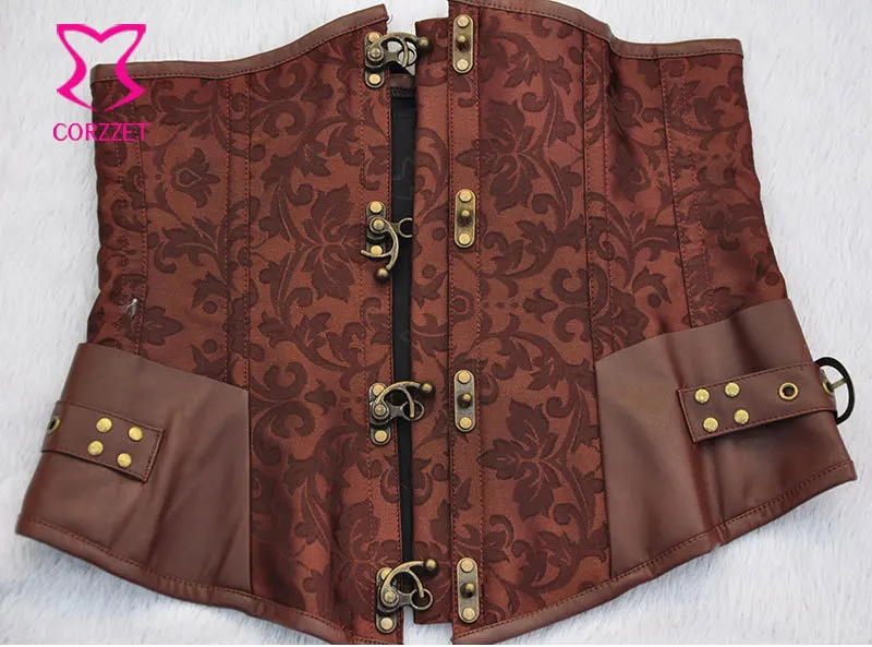 Коричневый винтажный корсет для талии со стальными косточками сексуальная