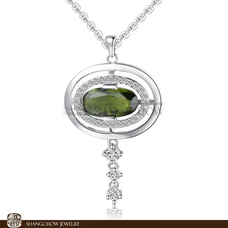

New Stunning Fashion Jewelry Peridot 925 Sterling Silver White Gold Pendant For Woman Wedding Party P0373