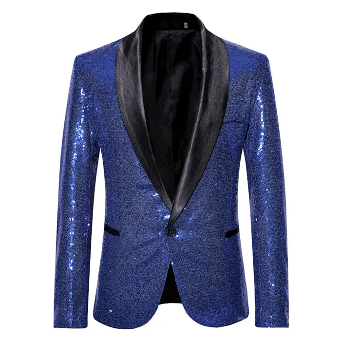 royal blue Черный маг, костюм с пайетками, Мужской Блейзер, новинка, брендовый, однобортный, смокинг, Блейзер, пиджак, для мужчин, для ночного клуба, бара, куртки XXL - Цвет: royal blue