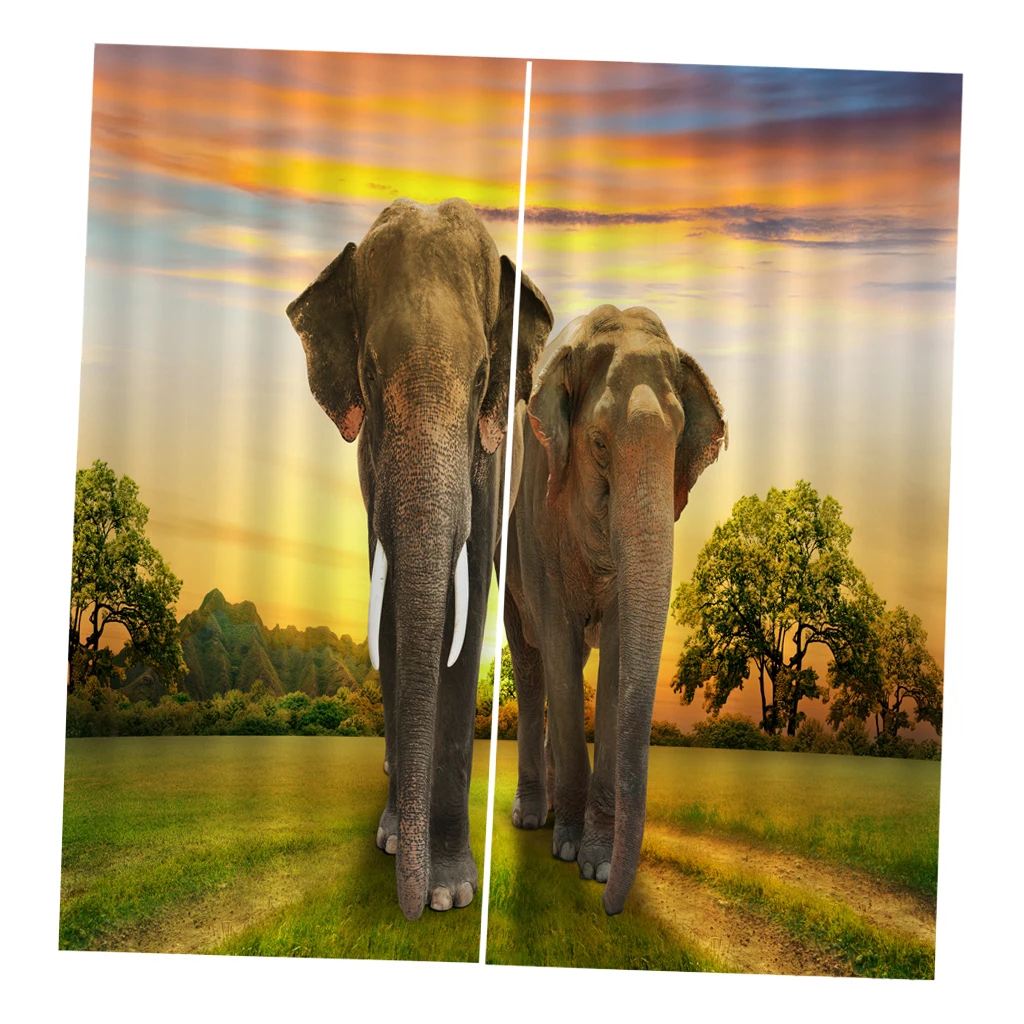Elephant Couples 2 панели 3D печать оконная занавеска Животные Печать затемняющие занавески s Затемняющая драпировка с крючками для занавесок и кольцами - Цвет: Elephant Couples