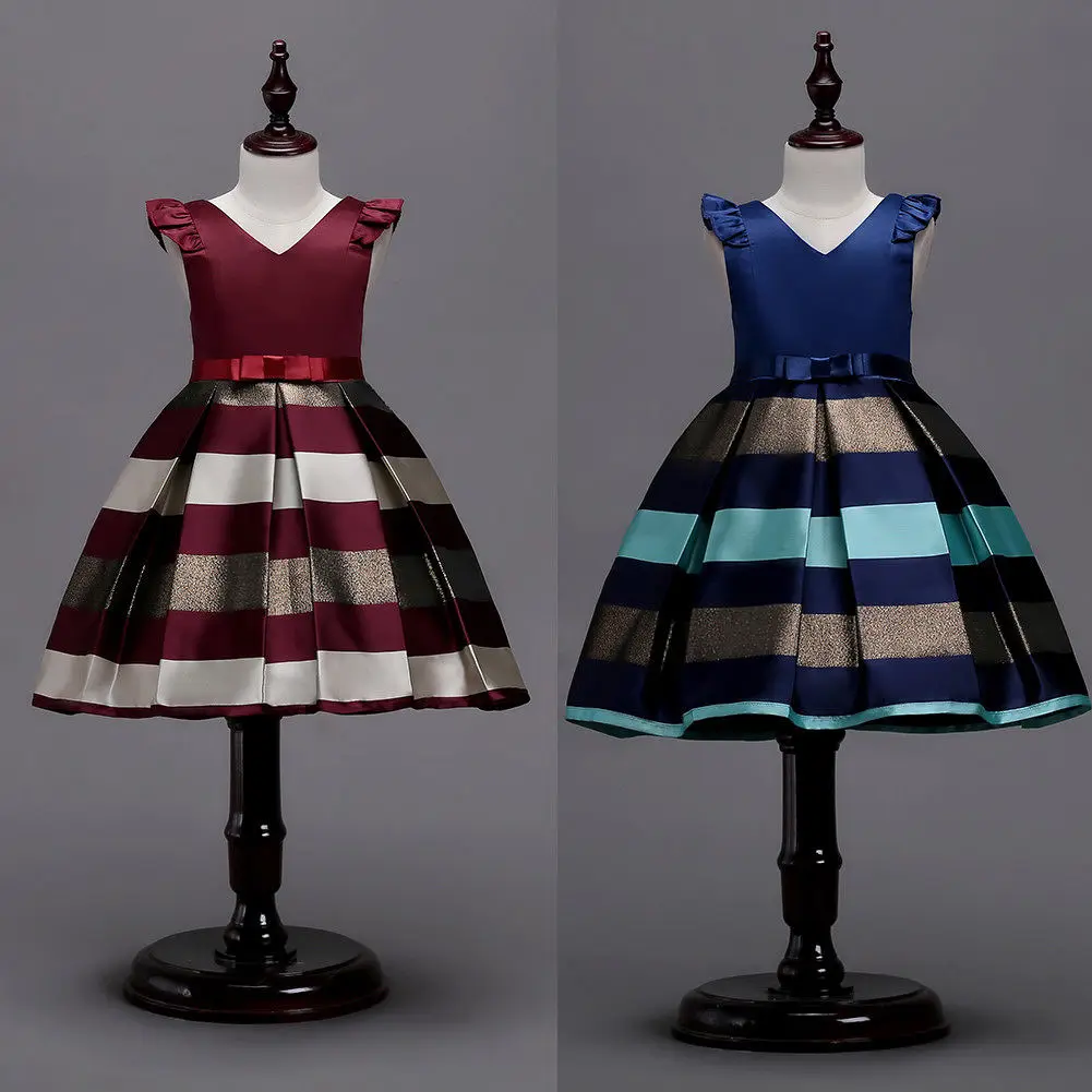 Платье принцессы для девочек в полоску с бантом|clothing fashion|fashion kidskids fashion |