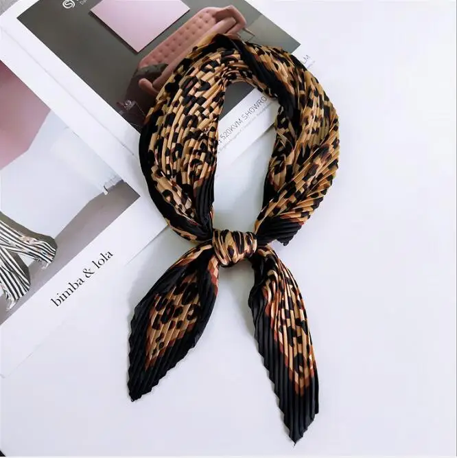 1 Leopard Yellow Bla Квадратный сморщенный Шелковый маленький шейный шарф для женщин мнущаяся Бандана шейный платок шелковый атлас принт платок женский носовой платок Новинка - Цвет: 1 Leopard Yellow Bla