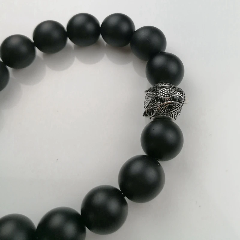 Большой Матовый обсидиановый браслет в стиле Томаса с черным цирконием и
