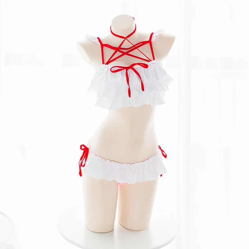 LILICOCHAN женские 2 шт. рюшами комплект бикини Косплей Аниме Лолита купальник пентаграмма Strappy Bathingsuit Банни костюм