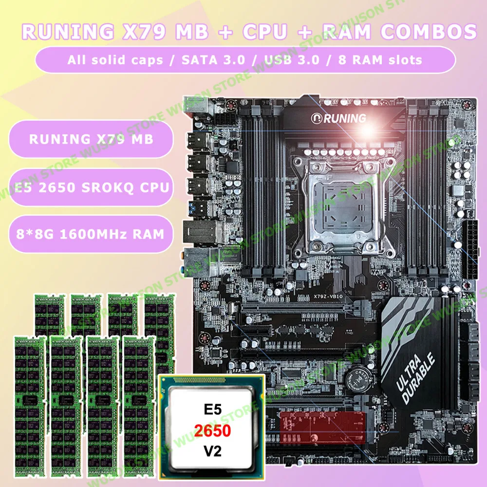 Новинка! Runing Super ATX X79 LGA2011 материнская плата 8 разъемов DDR3 DIMM max 8*16G память Xeon E5 2650 V2