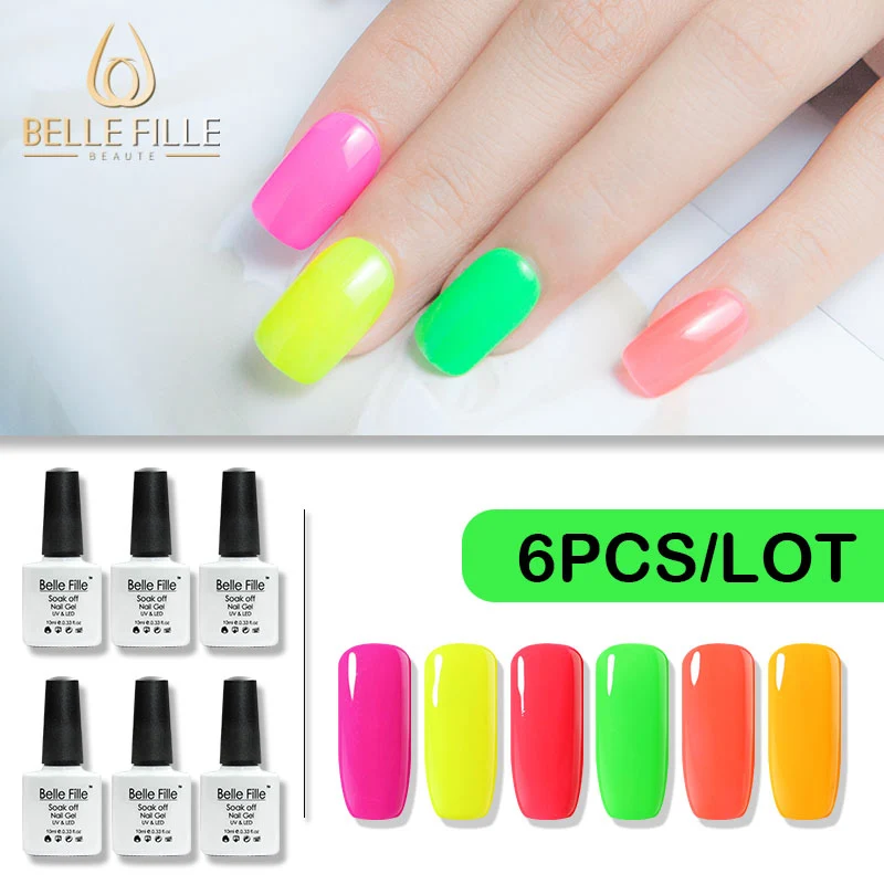 BELLE FILLE неоновый УФ гель для ногтей 6 шт./партия Гибридный лак Набор геллак Vernis