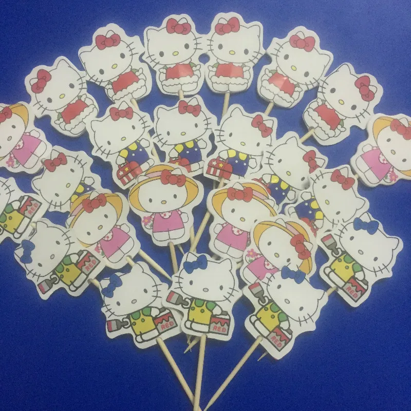 24 шт Hello KT Kitty мультфильм фигурка кекс сделай сам топперы для торта на день