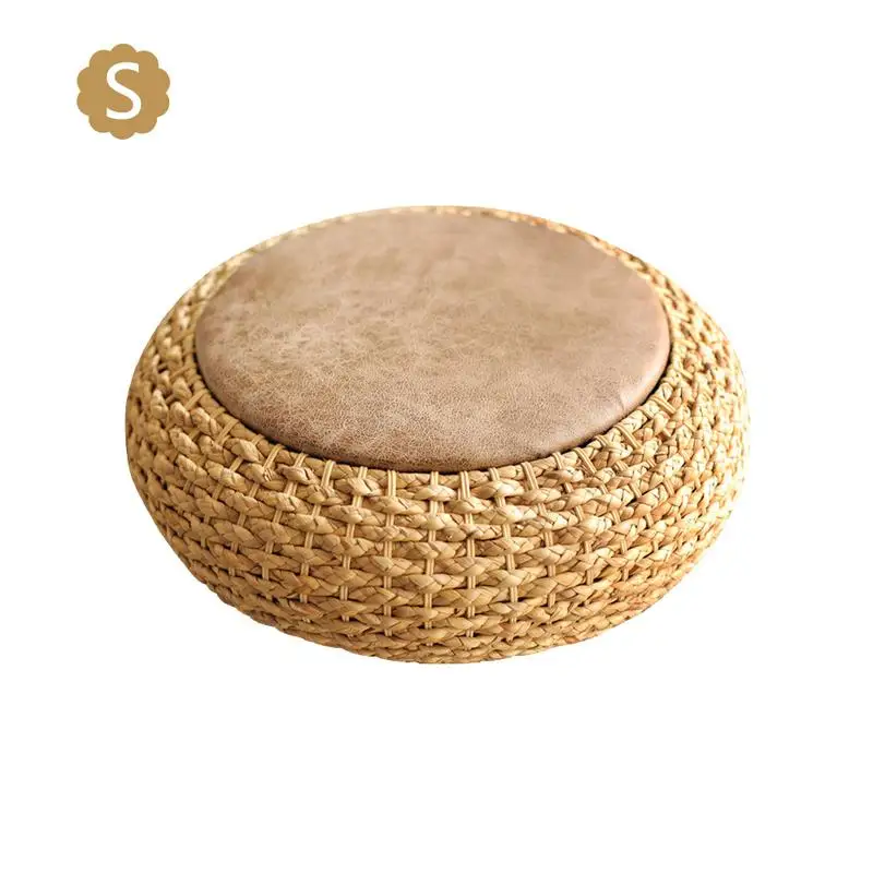 S Подушка для занятий йогой утолщенные круглые кожаные коврики Cattail ротанг ткачество футон для дзен, йога практика или Будда медитация отдых - Цвет: S