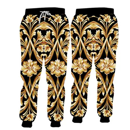 pants Новинка, толстовка с капюшоном в стиле барокко+ штаны для бега, комплект из 2 предметов, роскошный 3D Королевский золотой цветочный принт, унисекс, топы и штаны, комплекты - Цвет: pants