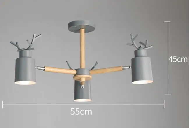 Gray 3 lights Скандинавское бревно гостиной спальни люстра E27 led металлический абажур творческая личность кухня и ресторан теплый рога люстра - Цвет корпуса: Gray 3 lights