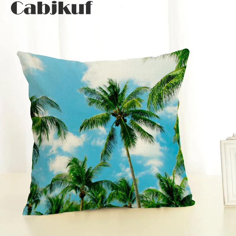 New 45x45 Seaside Scenery Housewear Leaf Ocean Chair Cushion Cover Soft Pillow Case Cojines Almofadas Cotton Linen Square | Дом и сад
