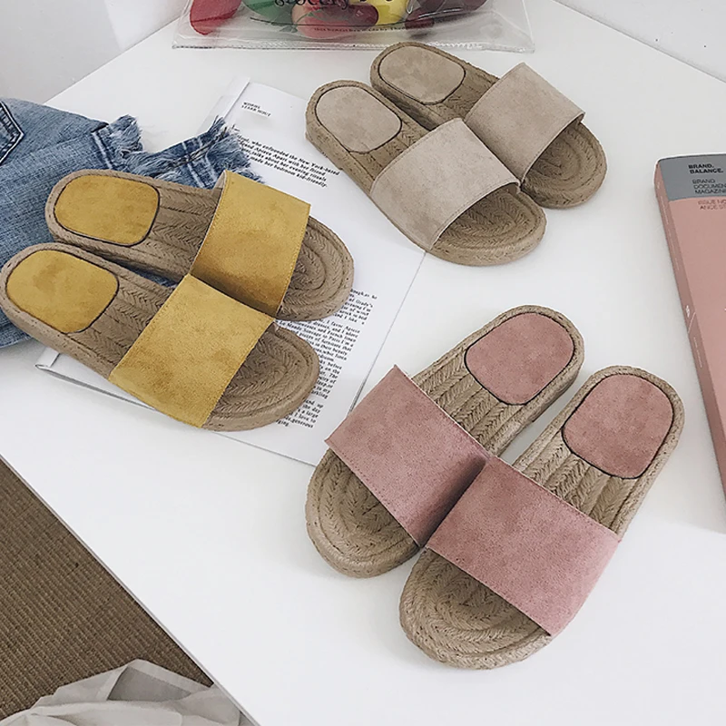 Женские летние уличные тапочки из флока Удобные однотонные женские шлепанцы на
