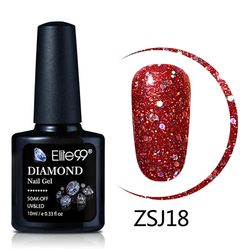 zsj18-10ML Elite99, 10 мл, Алмазный цветной гель для ногтей, УФ светодиодный Гель-лак, блестящий блеск, блестки, впитываемый базовый топ, грунтовка, Гель-лак для нейл-арта, лак - Цвет: zsj18-10ML