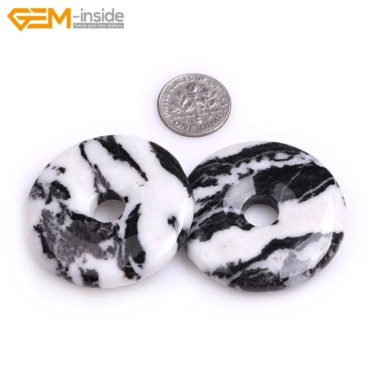 

40mm Natural Smooth Zebra Jasper Stone Ring Circle Donuts Beads for Jewelry Making 1 piece DIY Jewellery Pendant Charm