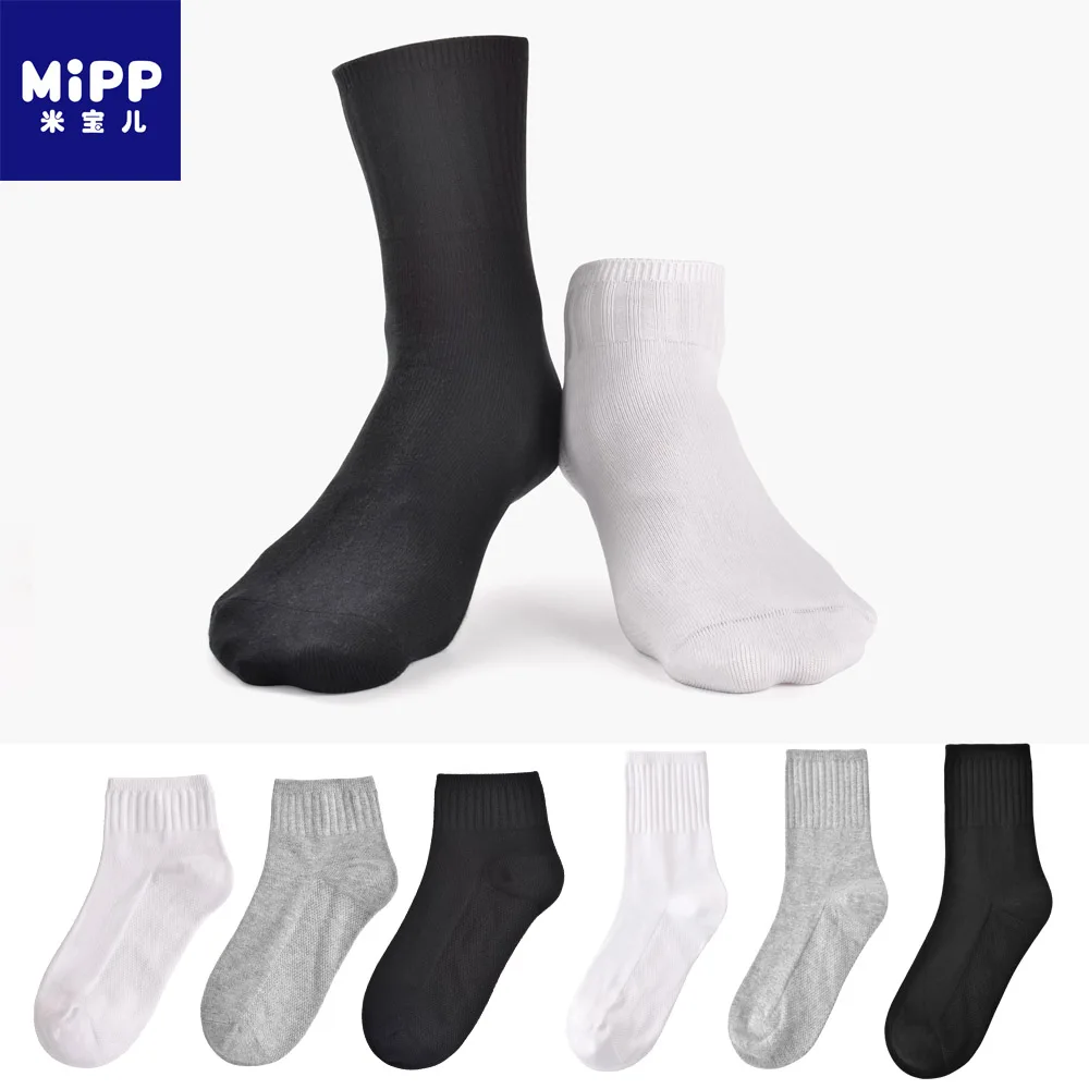 

MIPP brand 6 pairs / lot cotton antibacterial deodorant socks children boys and girls students white classic sports socks