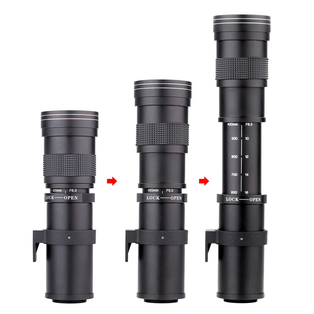 lightdow 420 800mm f8 3 16 super telephoto manual zoom lens t2 t mount ring adapter for digital cameras free global shipping