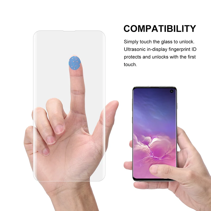 Протектор экрана с разблокировкой отпечатков пальцев для samsung Galaxy S10 УФ-стекло