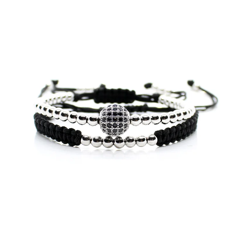 silver bracelet Набор золотых браслетов с бусинами для мужчин Bileklik, ювелирные изделия, регулируемые браслеты для женщин, Pulseira Masculina CZ, браслет на руку - Metal Color: silver bracelet