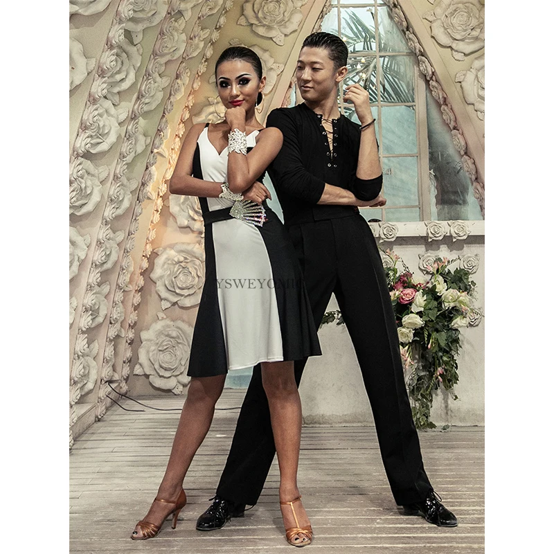 

Sexy competition Latin Practice Dress 2019 Black White Ladies Latin Dresses Dancing Tango for Adults