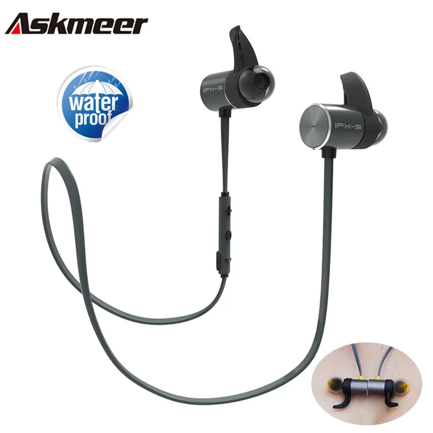 Askmeer Bluetooth наушники IPX5 Водонепроницаемый Металлические Магнитные Беспроводной