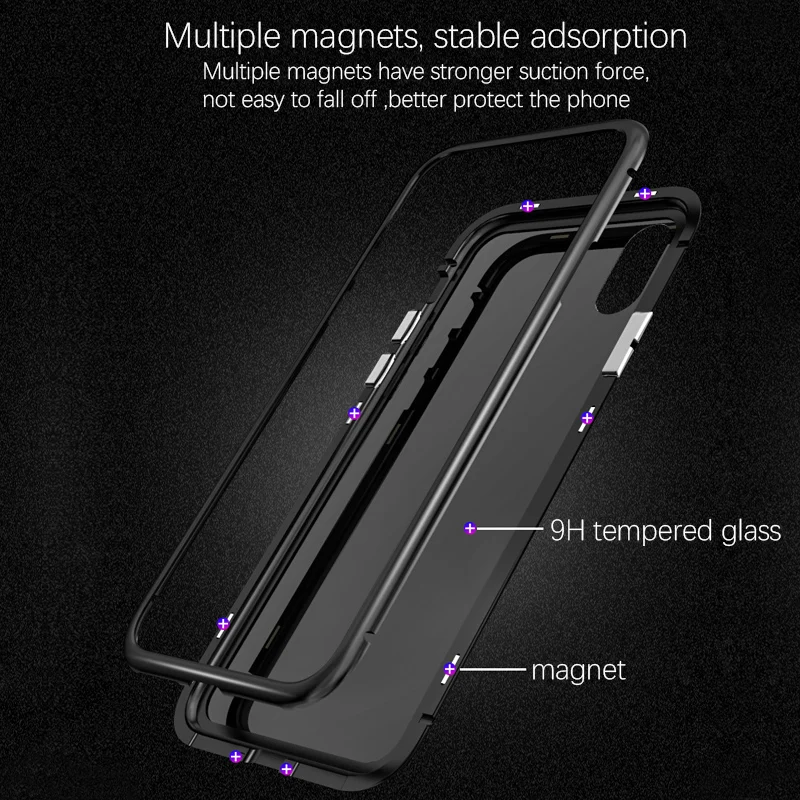 Магнитная поглощая металлический чехол для iPhone X 7/8/X Случае Deluxe закаленное стекло