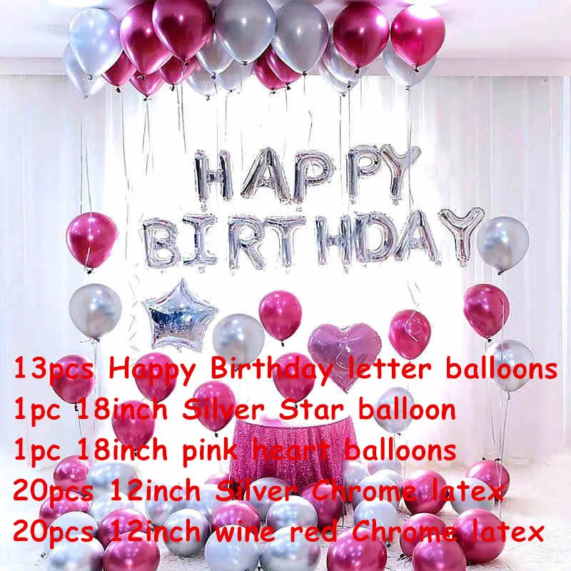 Balloons Set 4 76 шт./компл. письмо с днем рождения фольги шарики, День подарков будущей матери день рождения Золотой Серебряный Хром латексные воздушные гелиевые украшение шариками - Цвет: Balloons Set 4