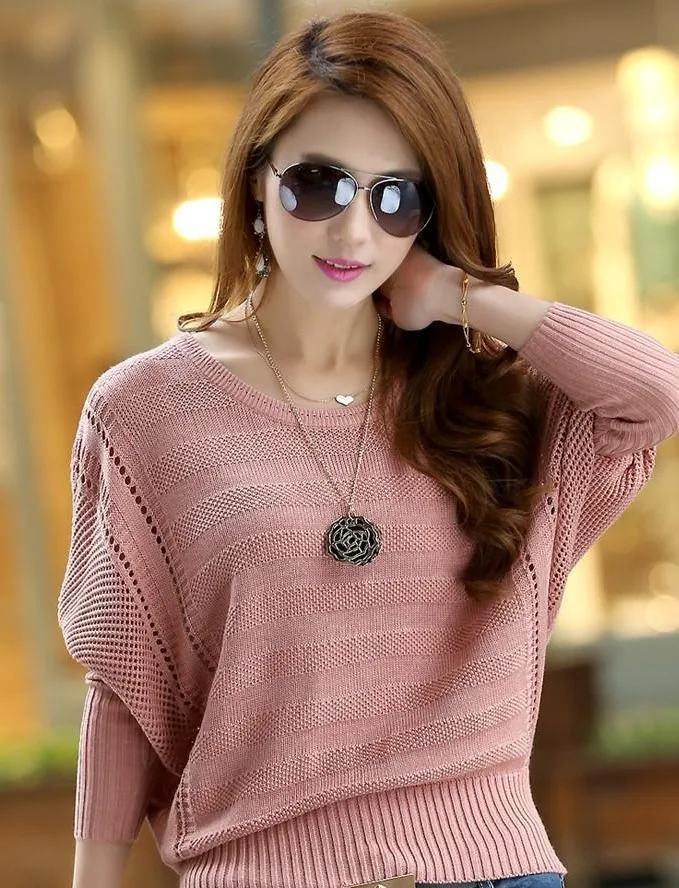 5 colors plus size Spring Cutout Loose Plus Size Outerwear Solid Color Bat Sweater Female sweaters women fashion | Женская одежда