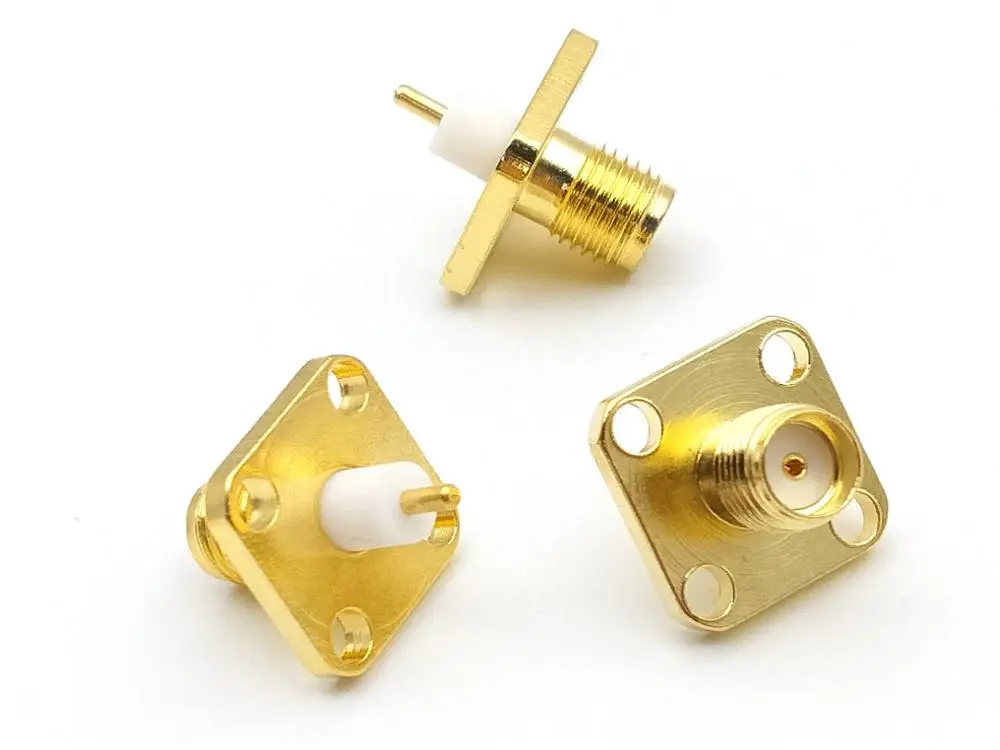100 шт. Новый Золотой SMA (SMA-KFD4) Женский PTFE с 4 отверстиями фланец припоя Разъем |