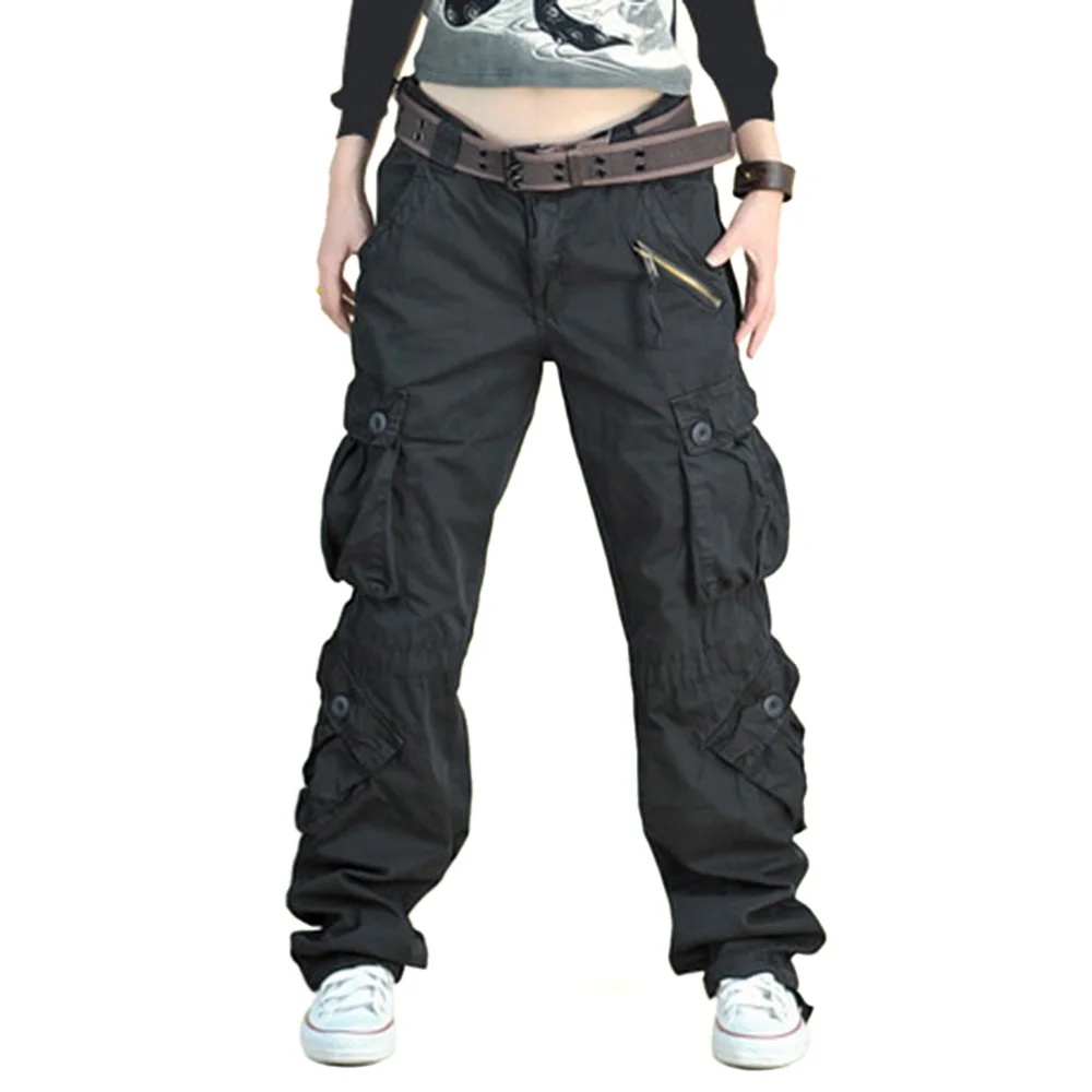 Women Cargo Hip Hop Trousers Pants Loose Military Pocket Vintage Casual Wear Bottoms 045-967