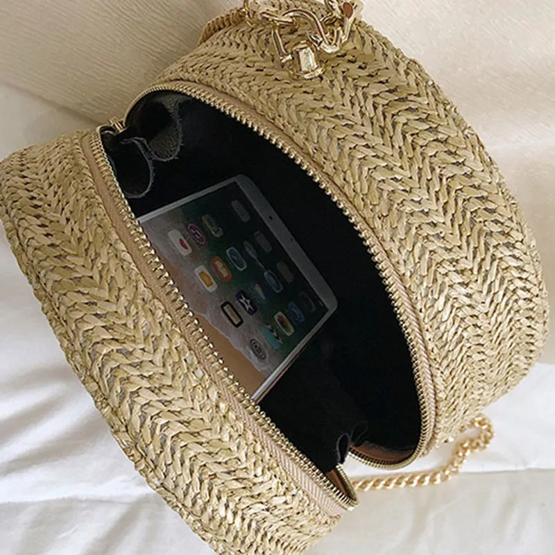 

Summer Straw Beach Bag Travel Shopping Female Tote Chain Bags Hand-woven Round Woman's Shoulder Bag Handbag Bohemian M301