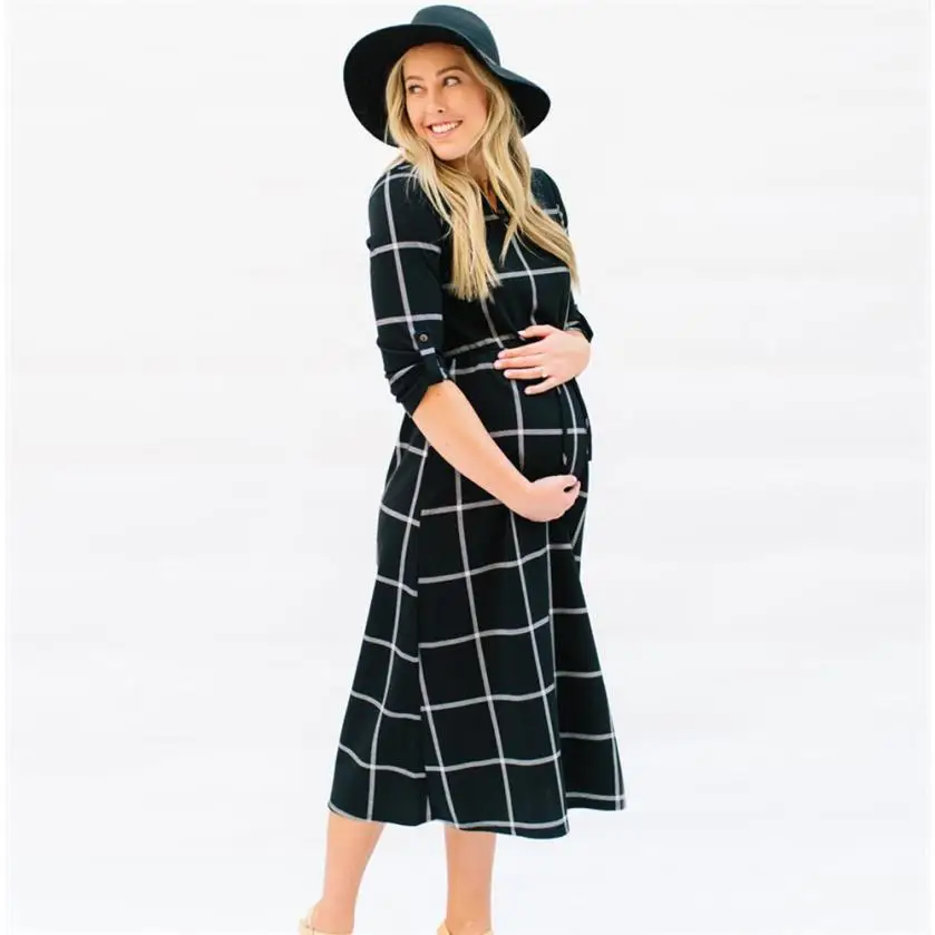 

Maternity Maxi dresses Women Photography Props Casual Nursing Boho Chic Tie Long Dress D40